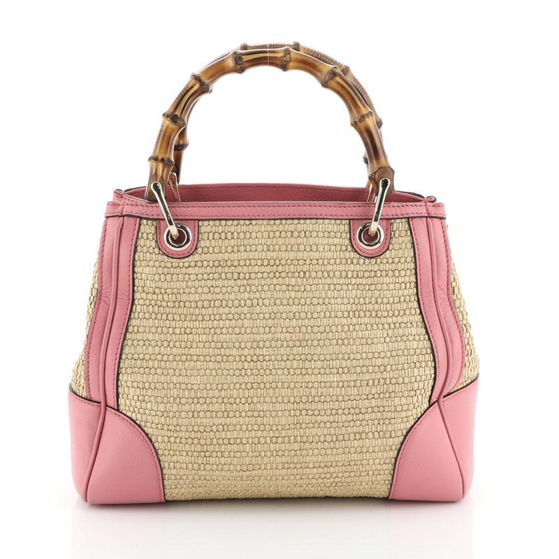 Beige Gucci Bamboo Shopper Tote Straw Small