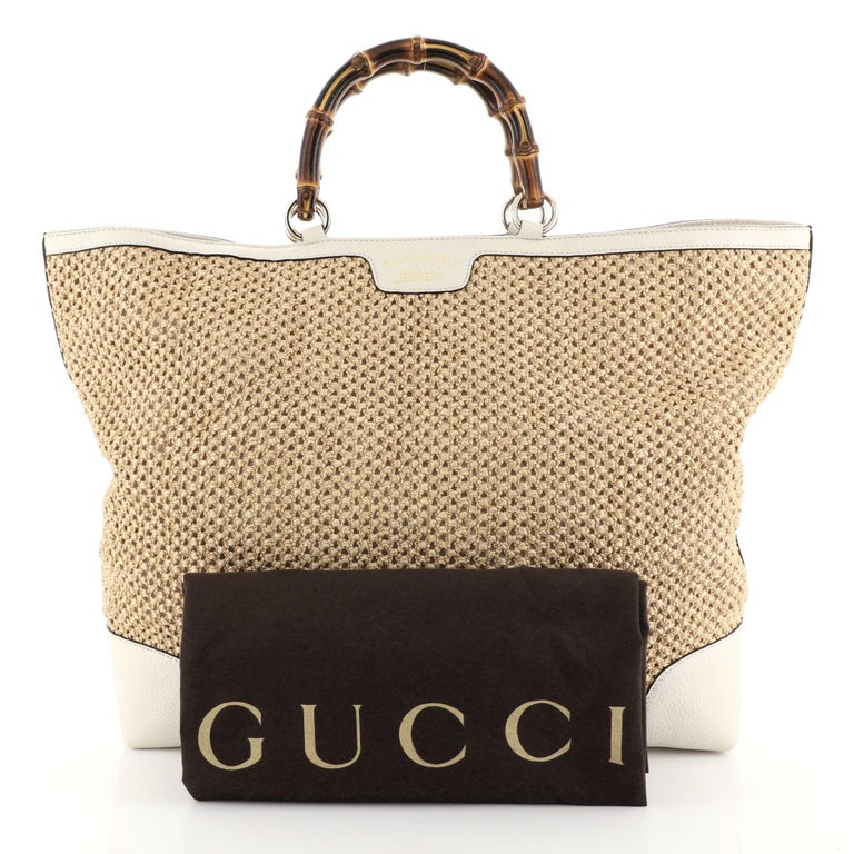 Gucci Bamboo Shopper Tote Woven Straw Large at 1stDibs