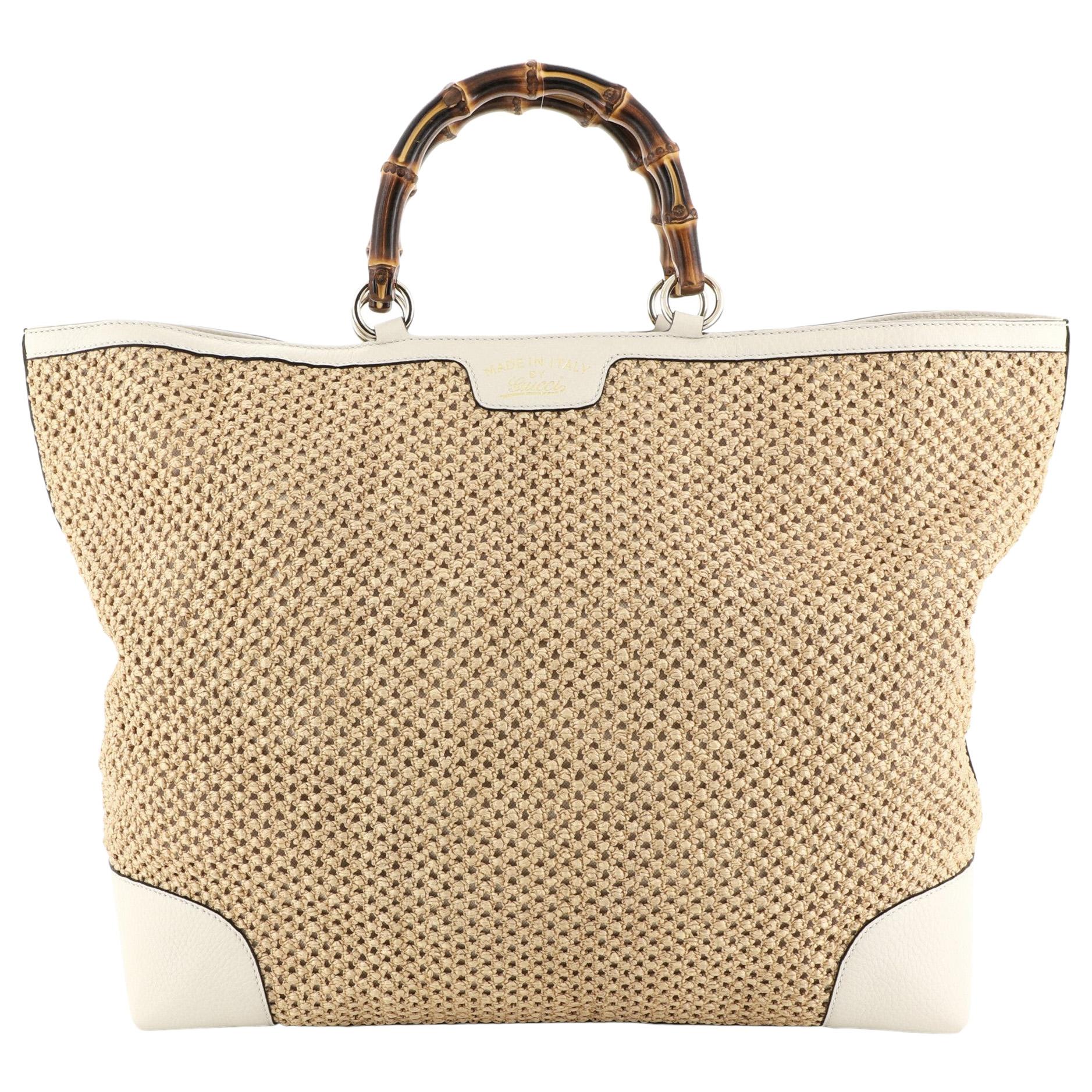 Gucci Bamboo Shopper Tote Woven Straw Large