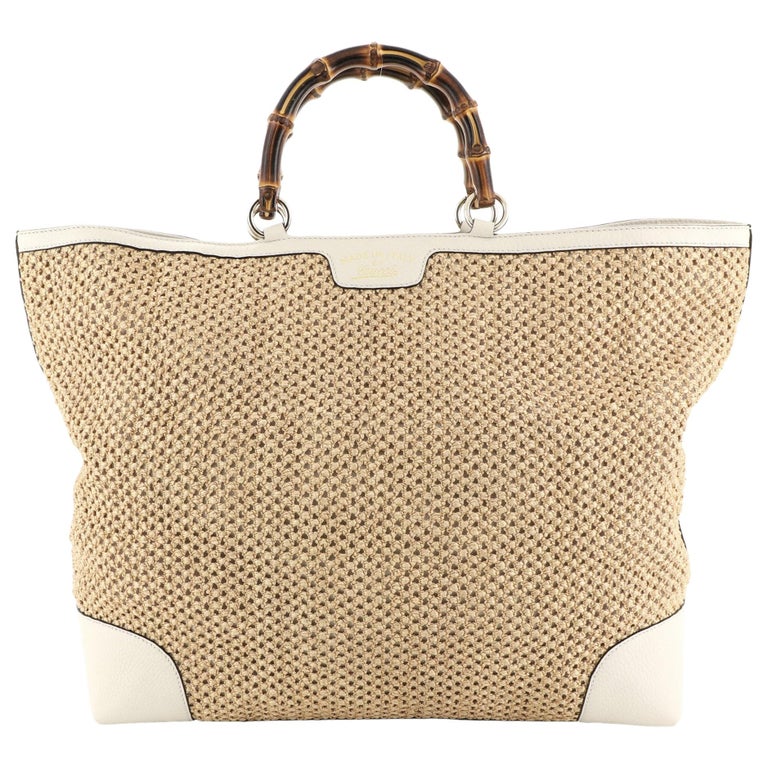 Gucci Bamboo Shopper Tote Woven Straw Large at 1stDibs