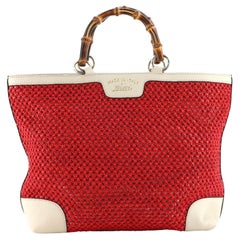 Gucci Bamboo Shopper Tote Woven Straw Small