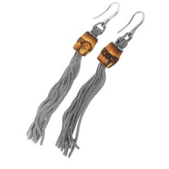 Gucci Bamboo Silver and Bamboo Wood Foxtails Chain Earrings