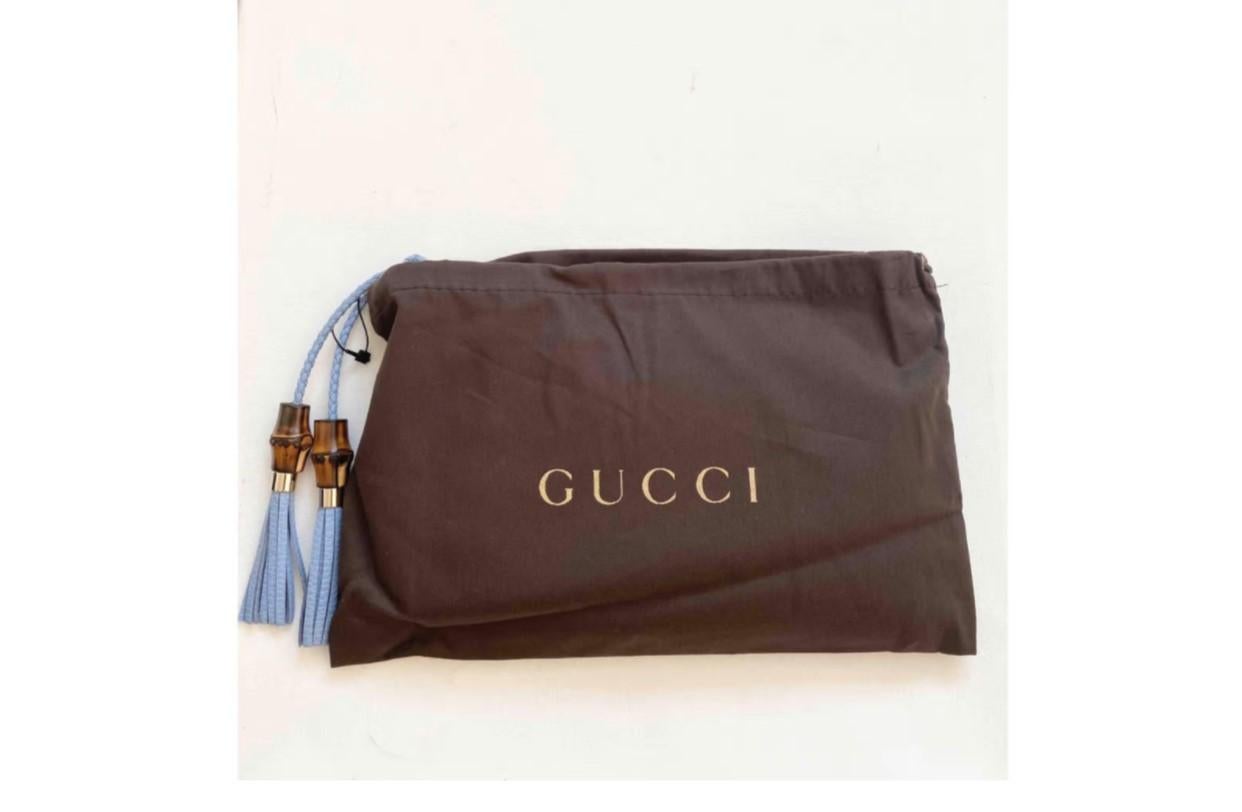 Women's Gucci Bamboo Soft Light Blue Leather Pouch Wallet Purse Clutch DG Card Bag