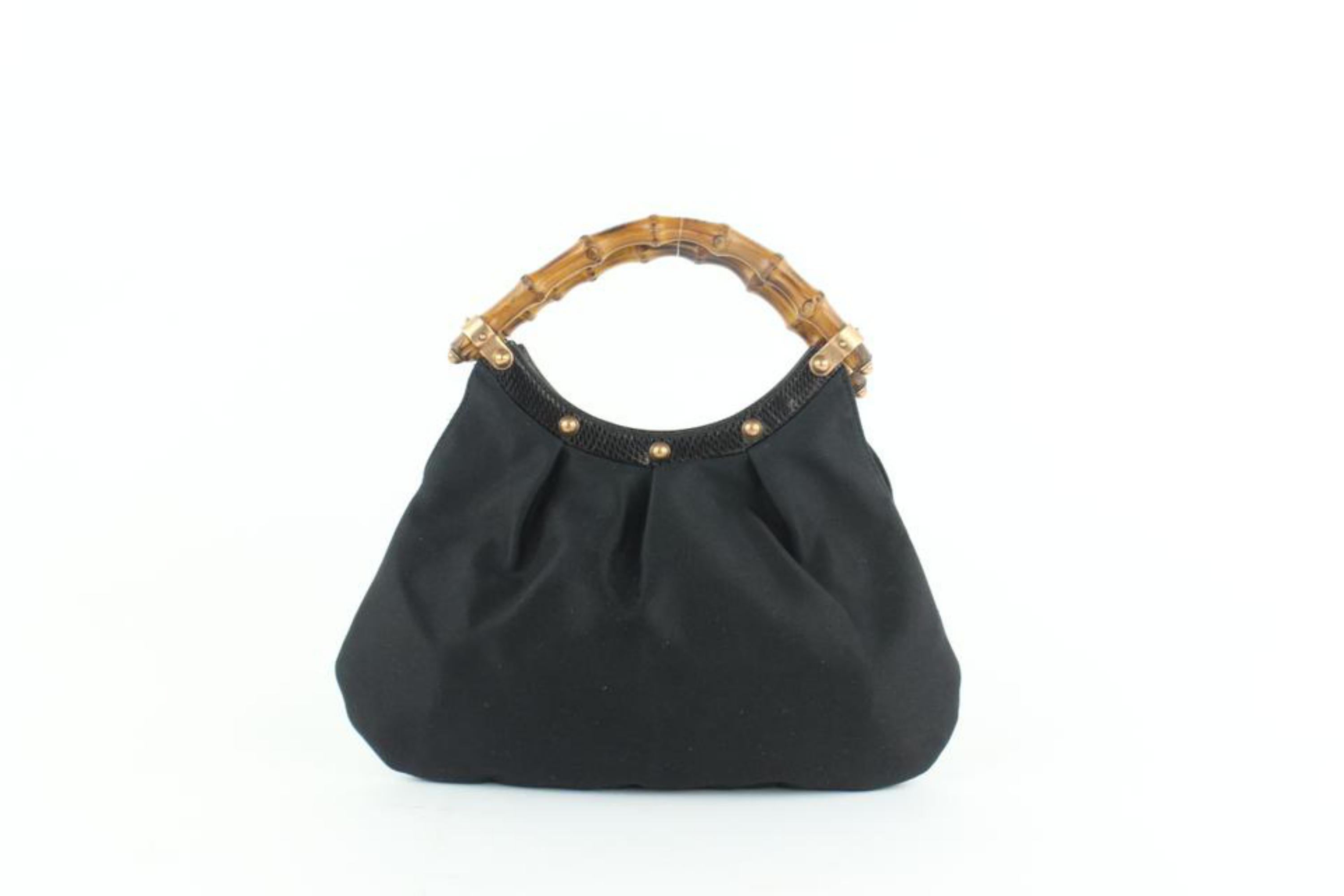 Gucci Bamboo Studded 17gz1016 Black Lizard Skin Leather Hobo Bag For Sale 5