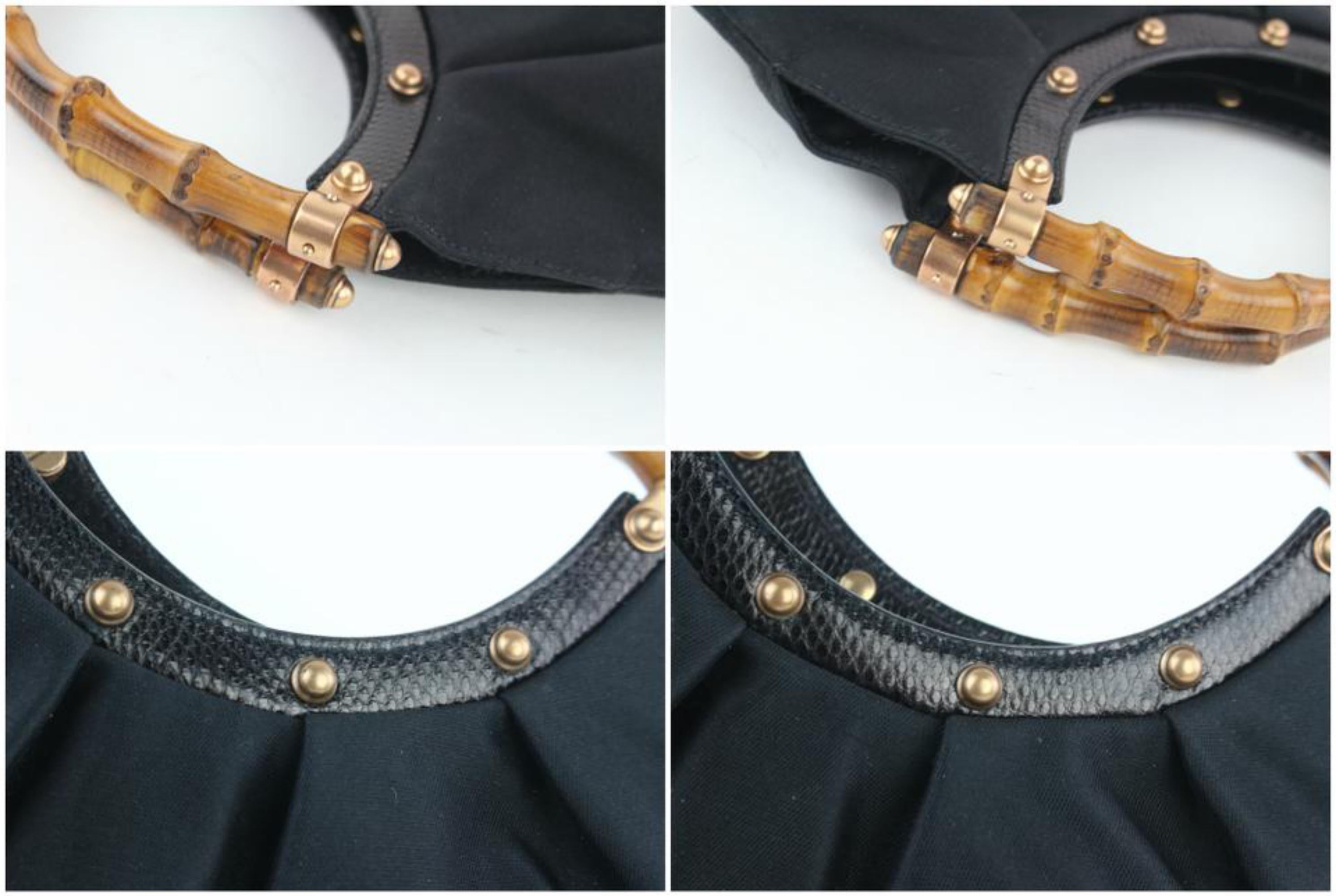 Gucci Bamboo Studded 17gz1016 Black Lizard Skin Leather Hobo Bag For Sale 4