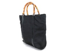 Gucci Bamboo Tall 224183 Black Nylon X Patent Leather Tote