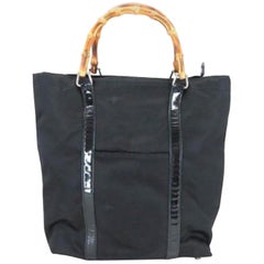 Gucci Bamboo Tall 224183 Black Nylon X Patent Leather Tote