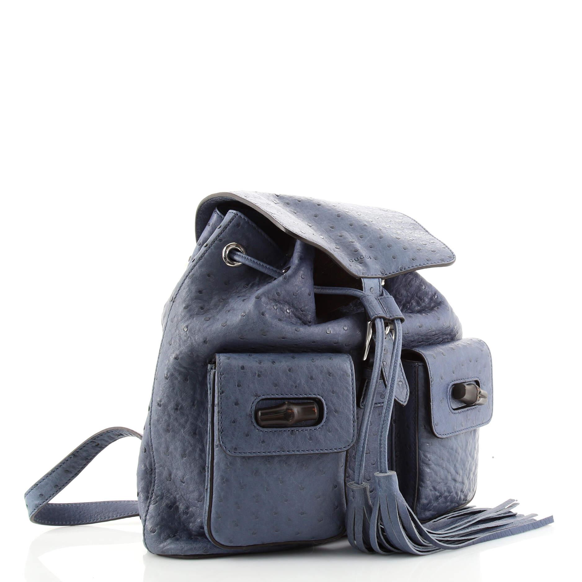 Gray Gucci Bamboo Tassel Backpack Ostrich Medium
