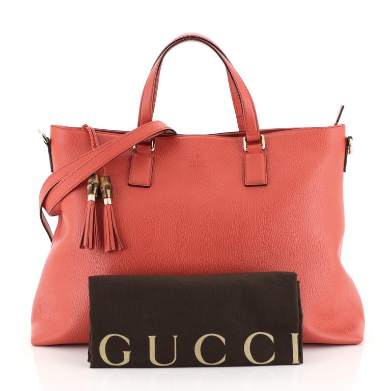 Gucci Bamboo Tassel Convertible Zip Tote Leather Large at 1stDibs