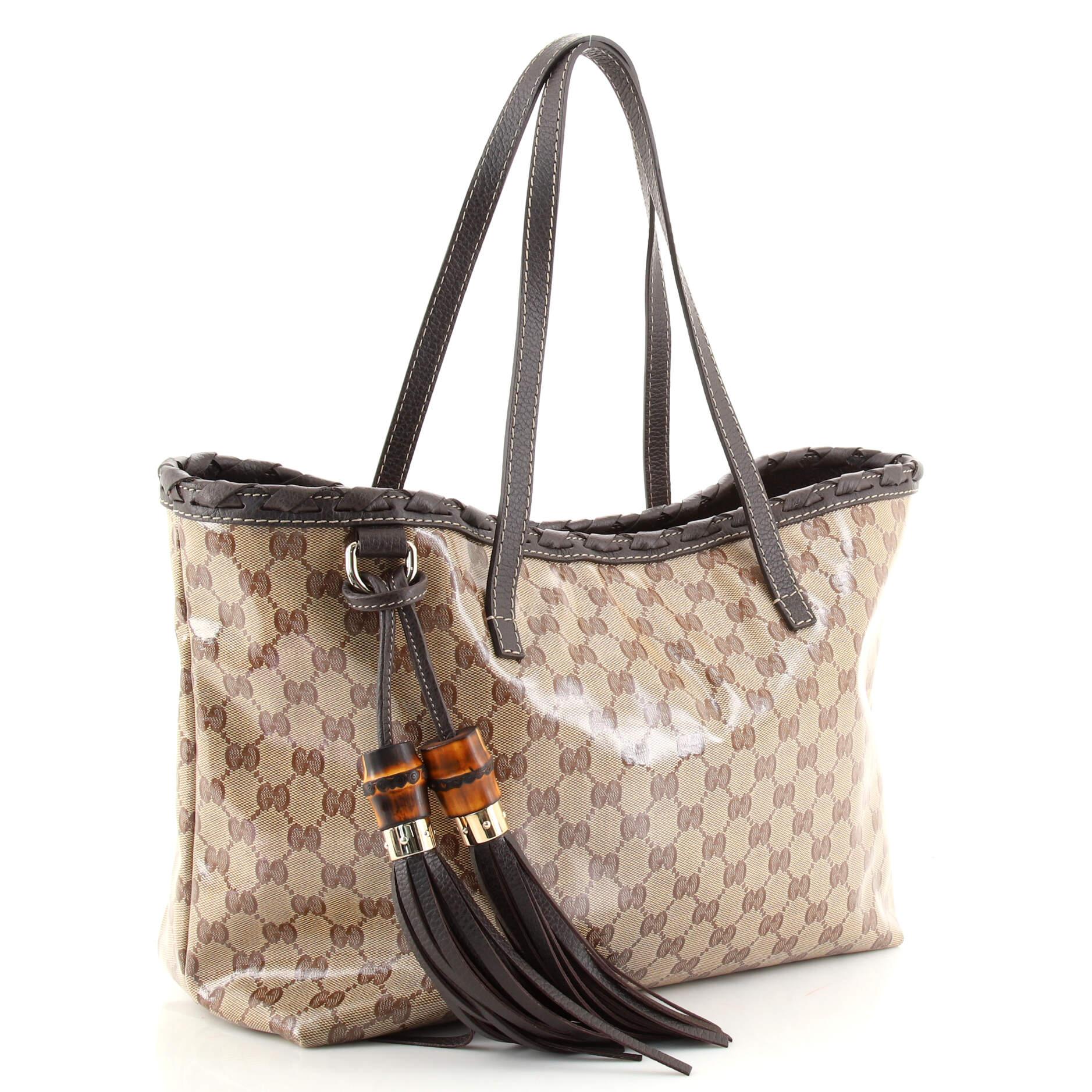 Brown Gucci Bamboo Tassel Tote (Outlet) GG Coated Canvas Medium
