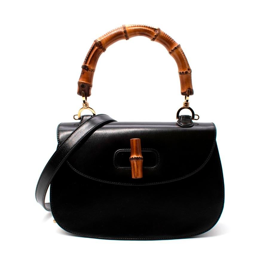 Gucci Bamboo Top Handle Black Leather Bag For Sale 1