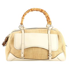 Gucci Bamboo Top Handle Flat Satchel Raffia with Leather