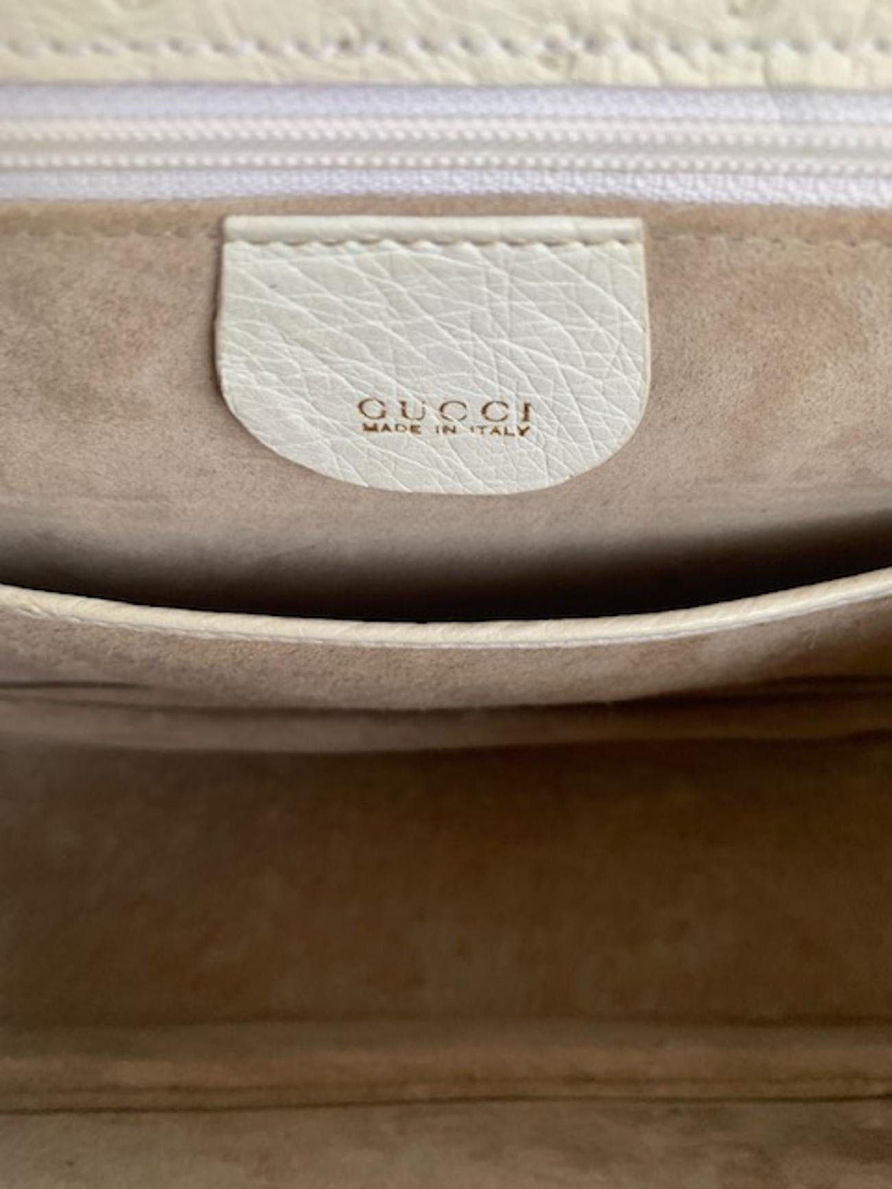 Gucci  Bamboo Top Handle Ostrich Leather Bag In Good Condition In New York, NY