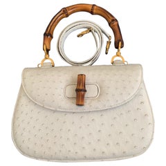 Retro Gucci  Bamboo Top Handle Ostrich Leather Bag