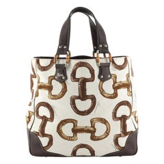 Gucci Bamboo Tote Horsebit Print Canvas