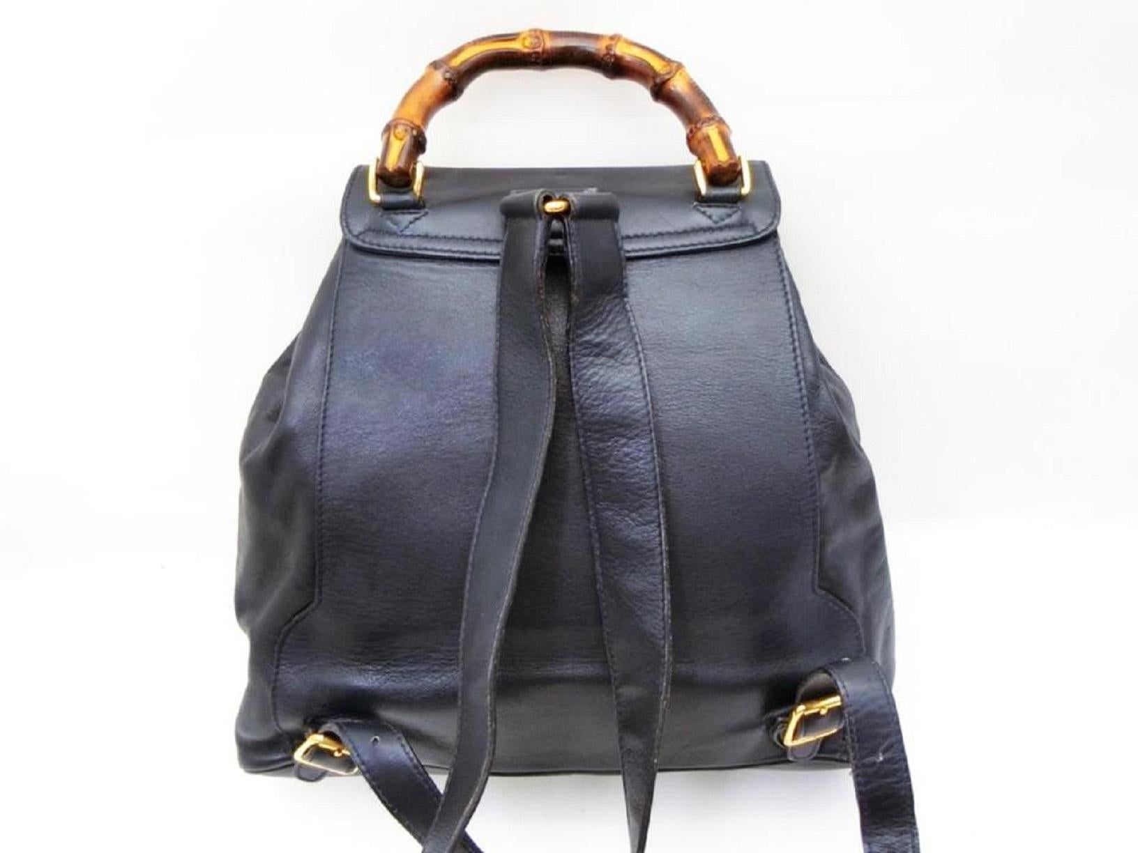 Women's Gucci Bamboo Twin Pocket 234319 Navy Blue Leather Backpack