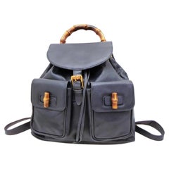 Vintage Gucci Bamboo Twin Pocket 234319 Navy Blue Leather Backpack