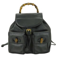 Gucci Bamboo Twin Pocket 870639 Black Leather Backpack