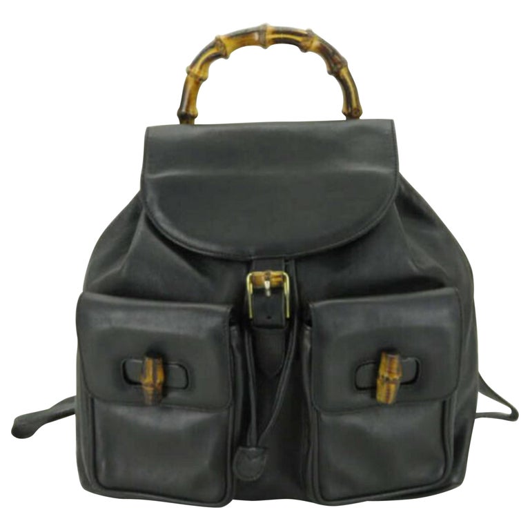 Gucci Bamboo Twin Pocket 870639 Black Leather Backpack For Sale at 1stDibs