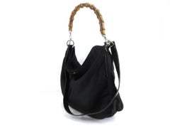 Gucci Bamboo Two Way 220935 Black Nylon Hobo Bag