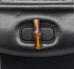 Gucci Bamboo Vintage 1947 Black Leather Large Top Handle Bag, 1980.
