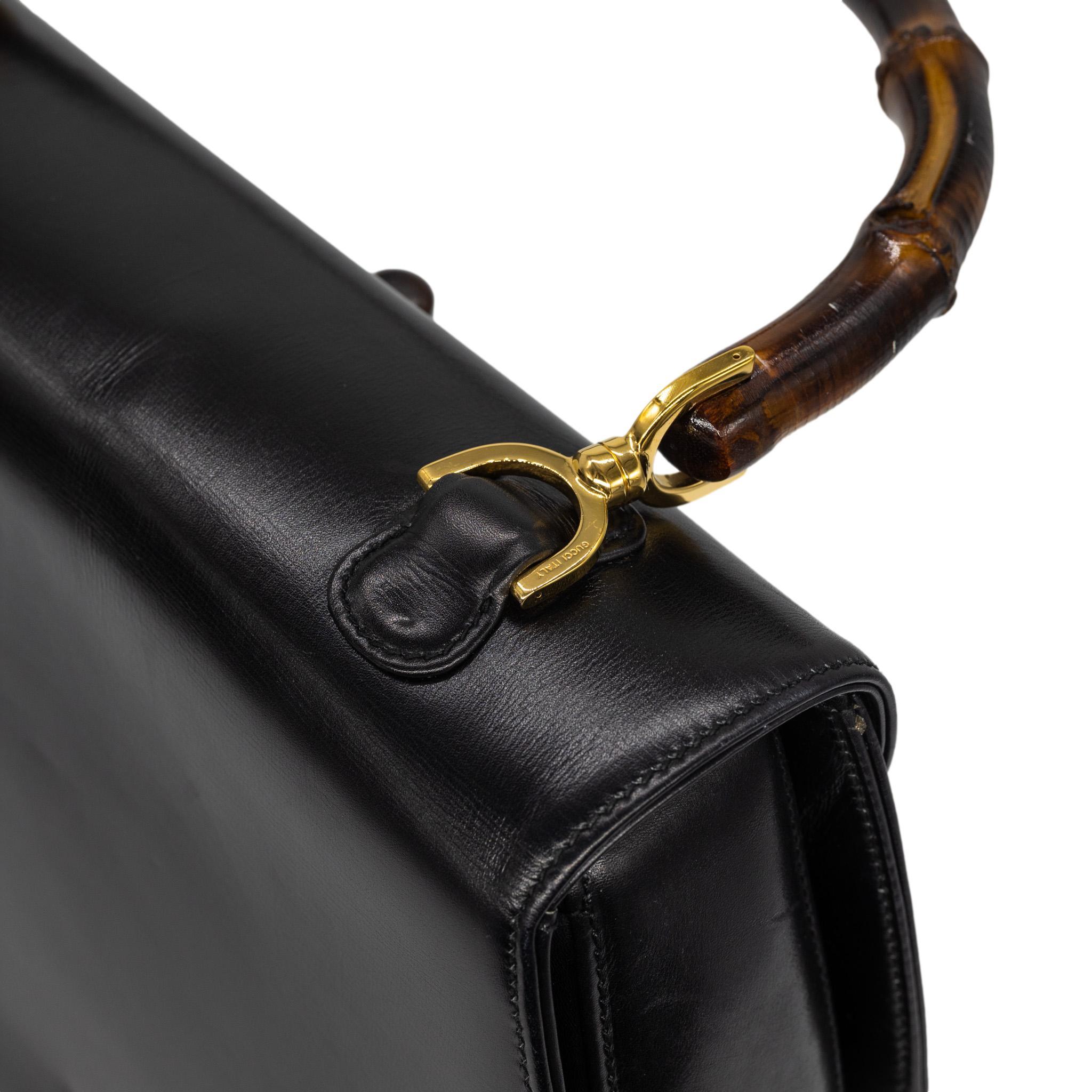 Gucci Bamboo Vintage 1947 Borsa a manico alto in pelle nera, 1980. In condizioni buone a Banner Elk, NC