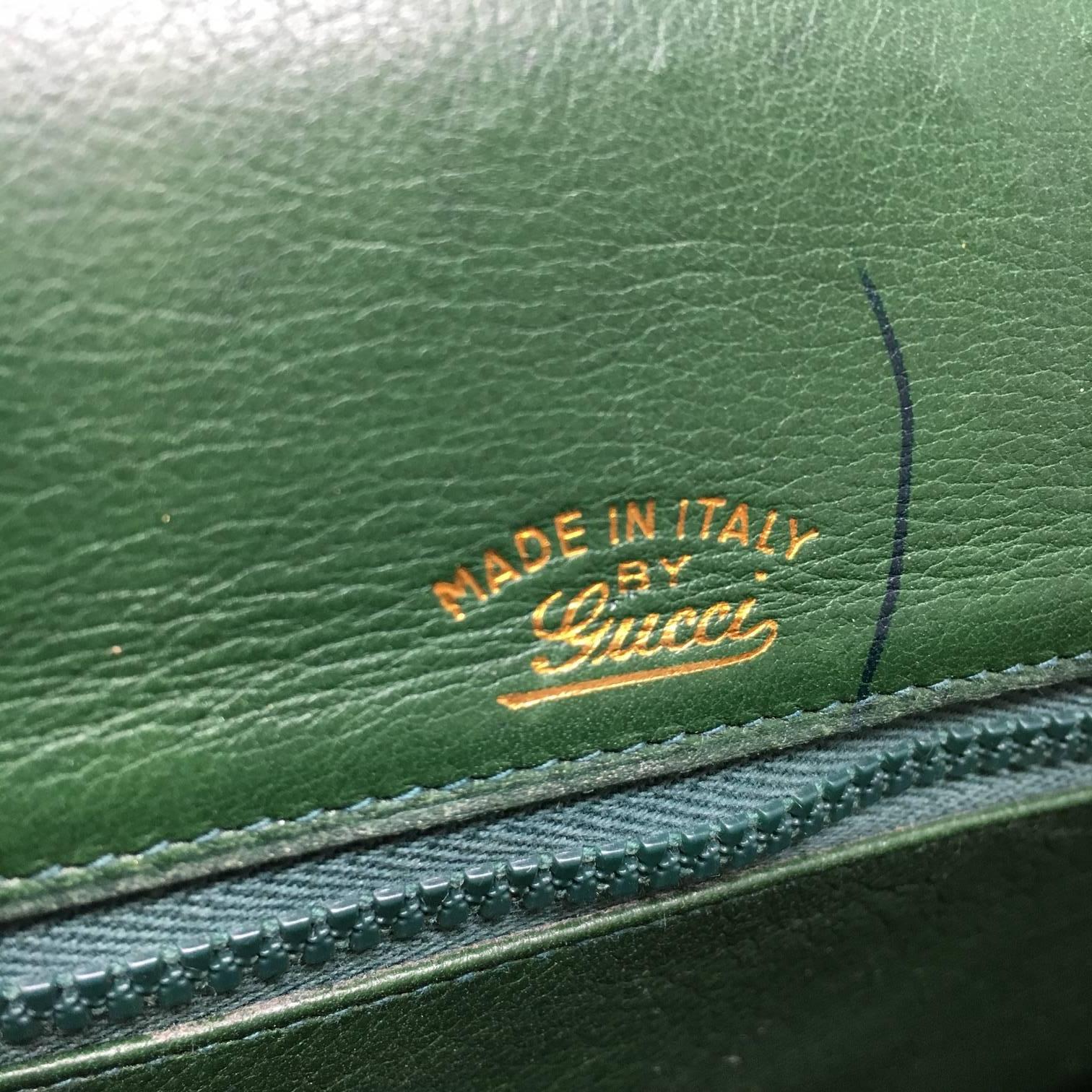 Gucci  Vintage Bamboo Green Crocodile Leather Bag 6