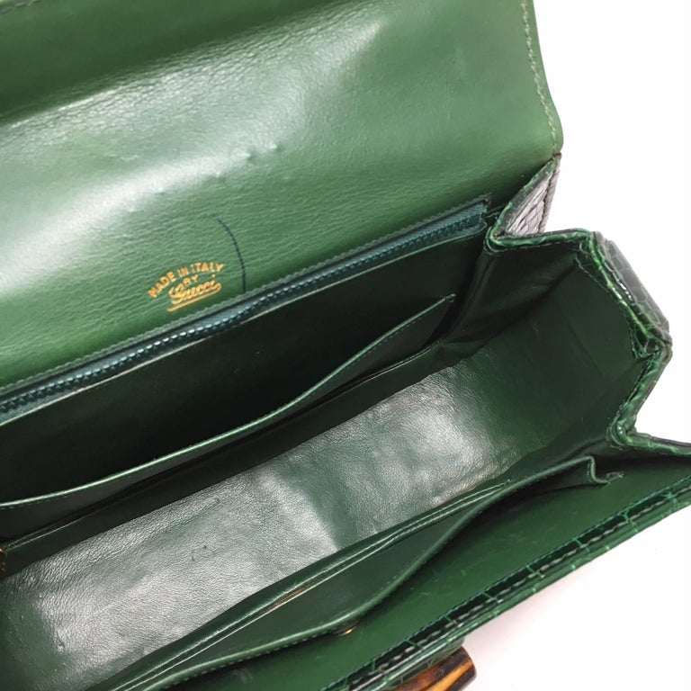 Gucci Bamboo 1947 crocodile top handle bag in forest green