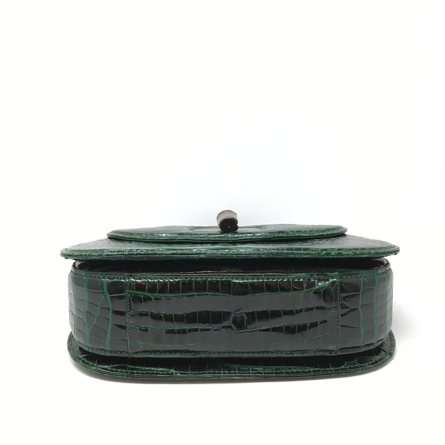Women's or Men's Gucci  Vintage Bamboo Green Crocodile Leather Bag