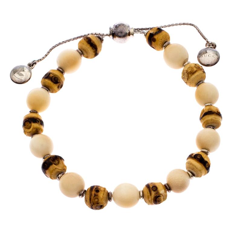 Gucci Bamboo Wooden Beads Silver Adjustable Bracelet