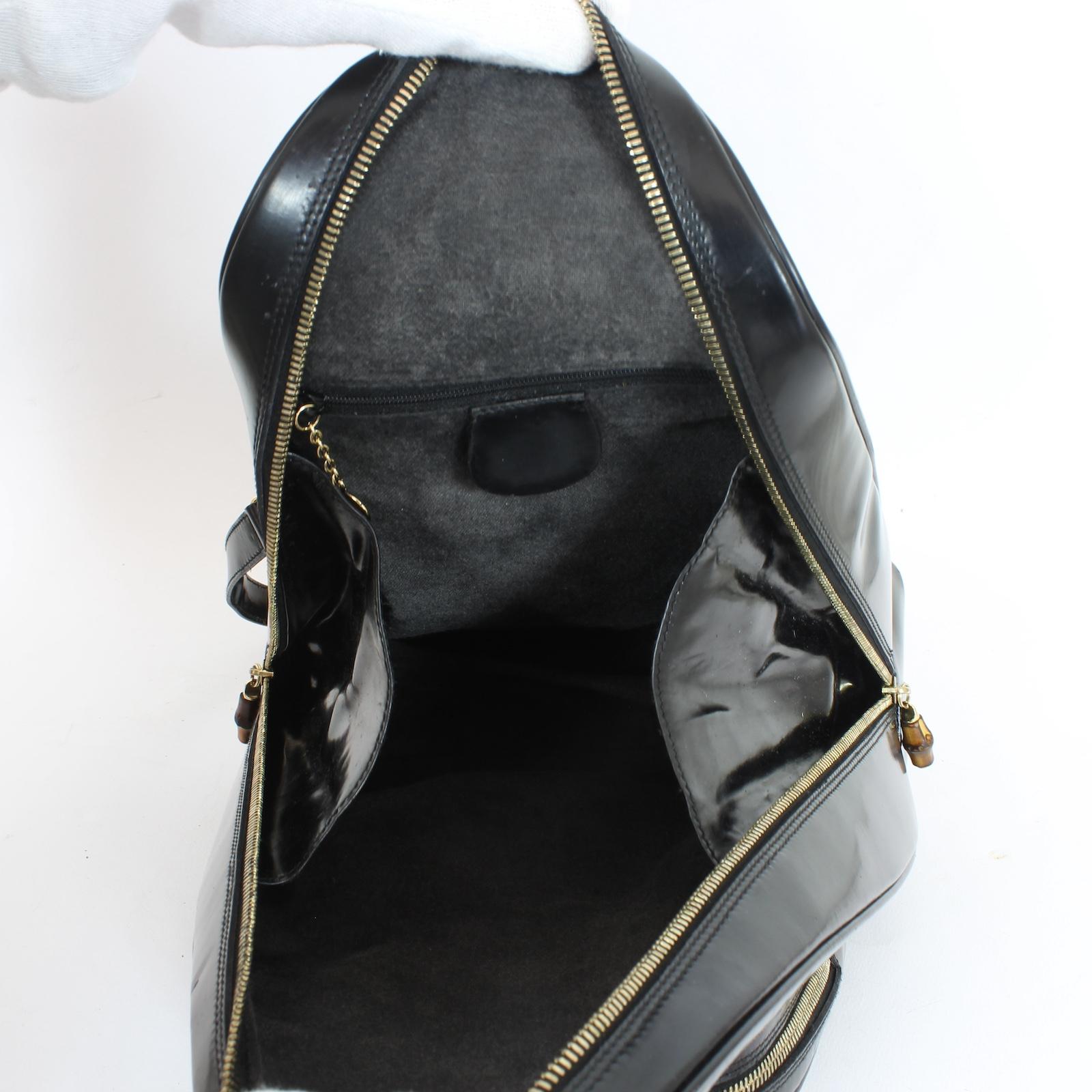 Gucci Bamboo Zaino Monospalla Borsa Nero Pelle Vintage Anni 90 6
