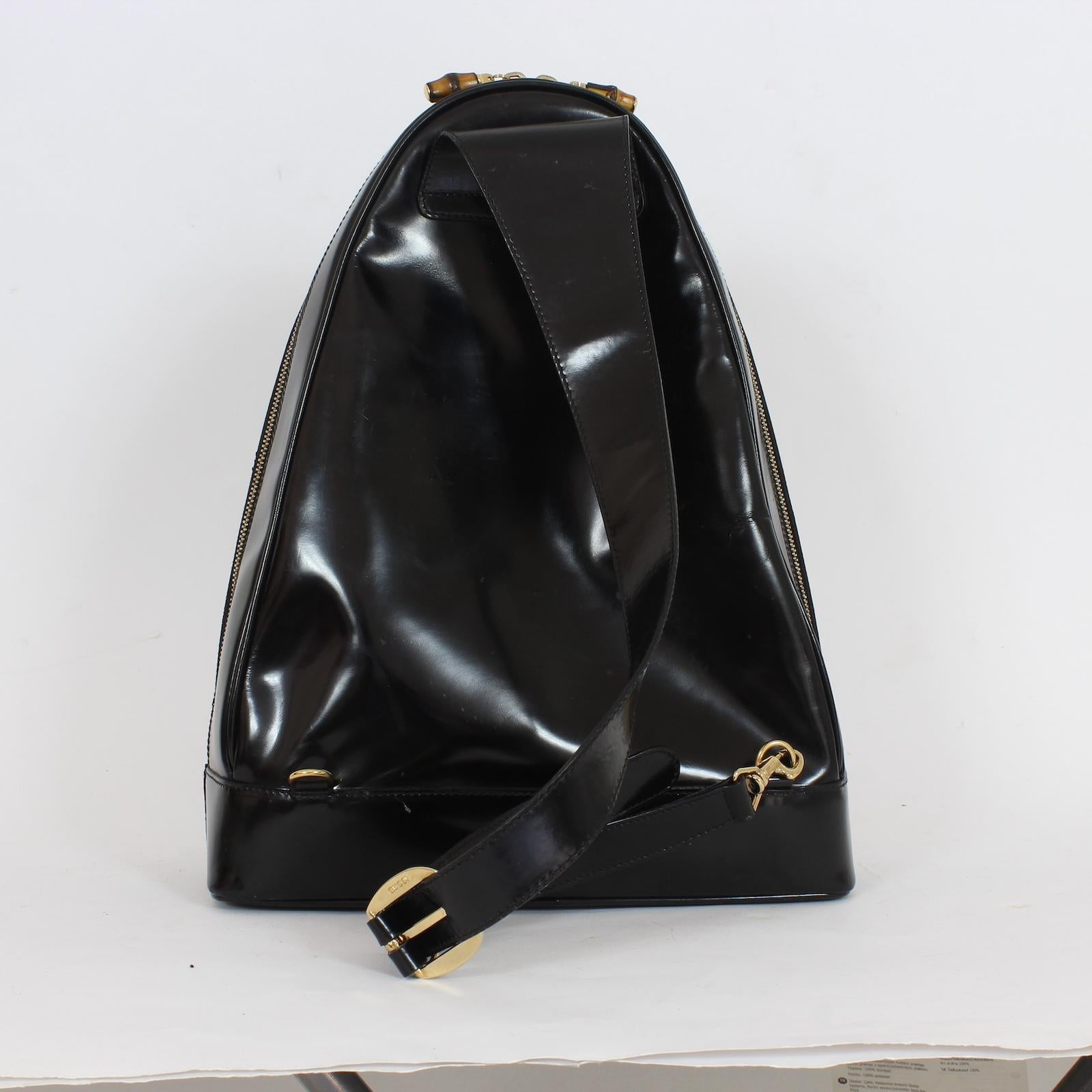 Gucci Bamboo Zaino Monospalla Borsa Nero Pelle Vintage Anni 90 In Excellent Condition In Brindisi, Bt