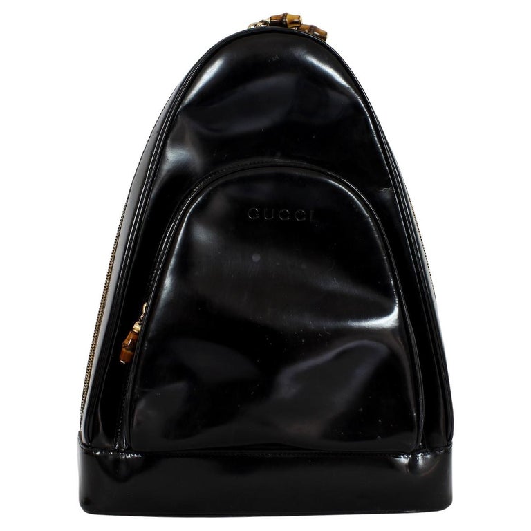 Gucci Bamboo Backpack One Shoulder Bag Black Leather Vintage 90s 