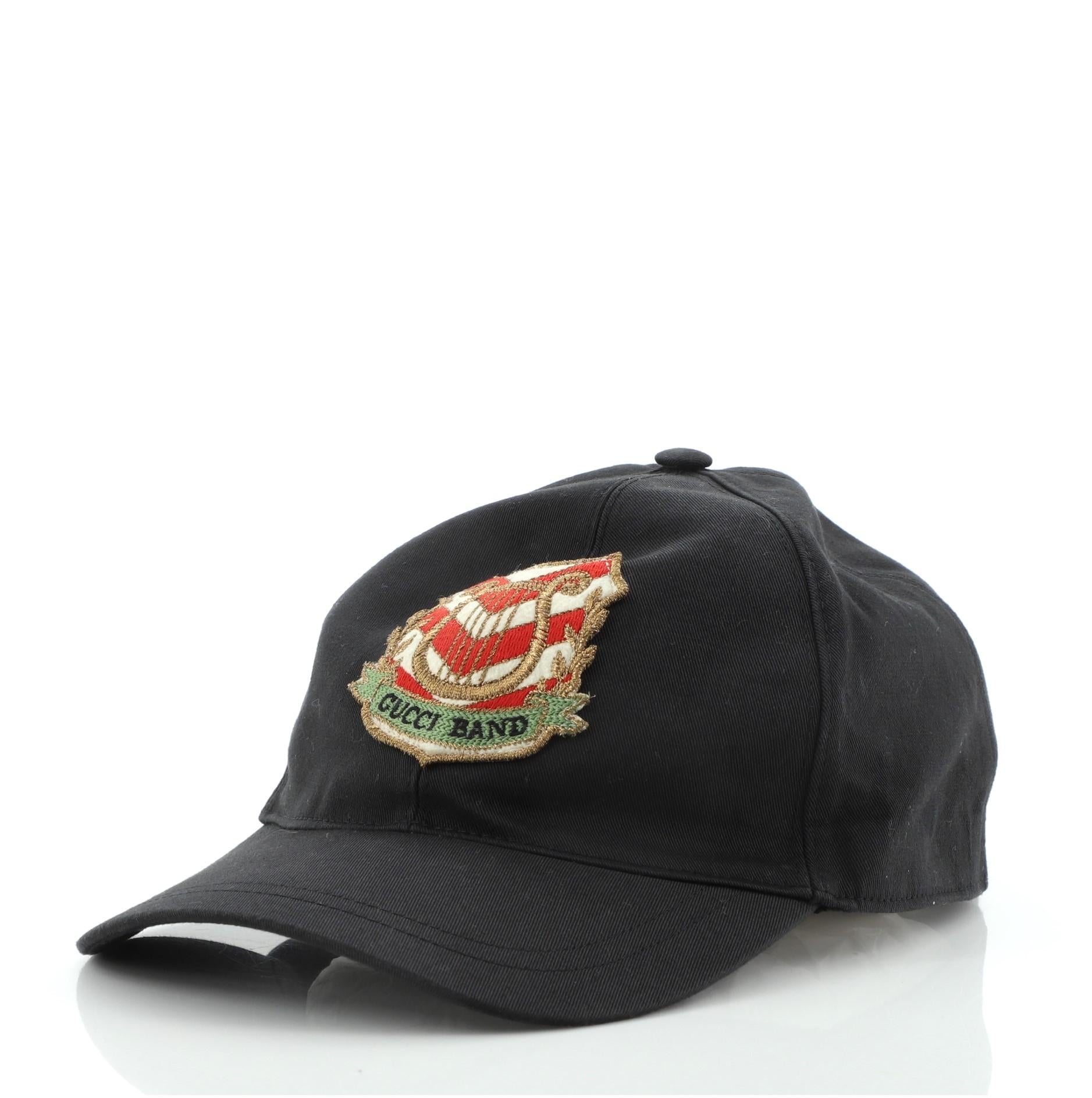 Gucci Band Patch Hat Fabric
Black Fabrin

Condition Details: Creasing and minor wear on exterior and in interior.

50623MSC

Height 