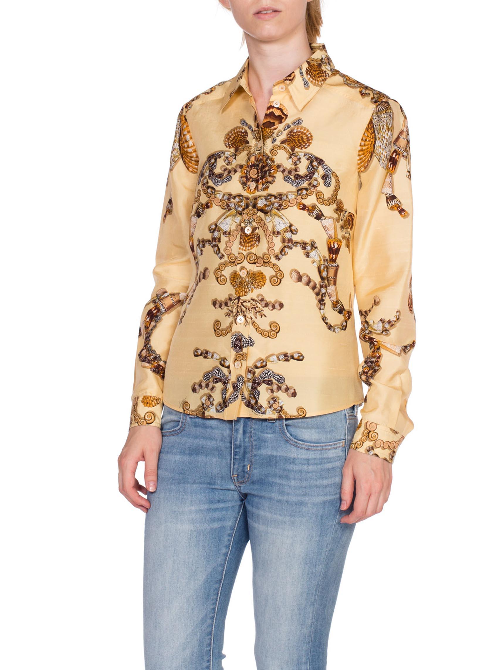 2000S GUCCI Silk Baroque Seashell Status Print Shirt Sz 40 6