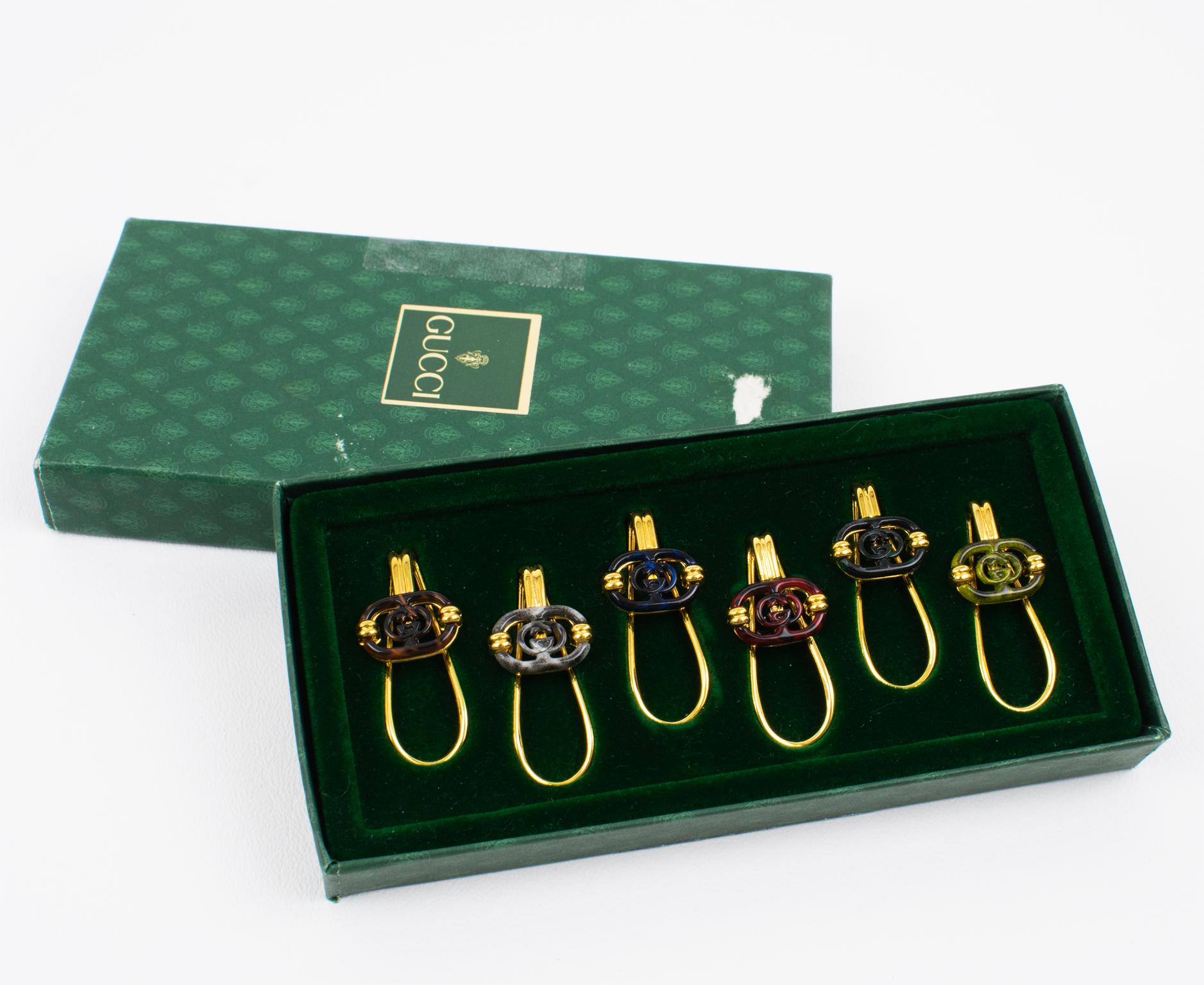 Gucci Barware Gold Plated and Enamel Cocktail Glass Makers Set in Box, 1980s In Good Condition For Sale In Atlanta, GA