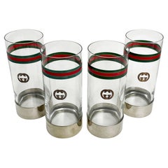 Gucci Barware Highball Gläser Satz von 4 GG Logo Webbing Vintage 80s