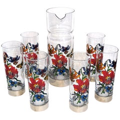 Gucci Barware Set 7pc Decanter & Highball Glasses Flora by Accornero Vintage 