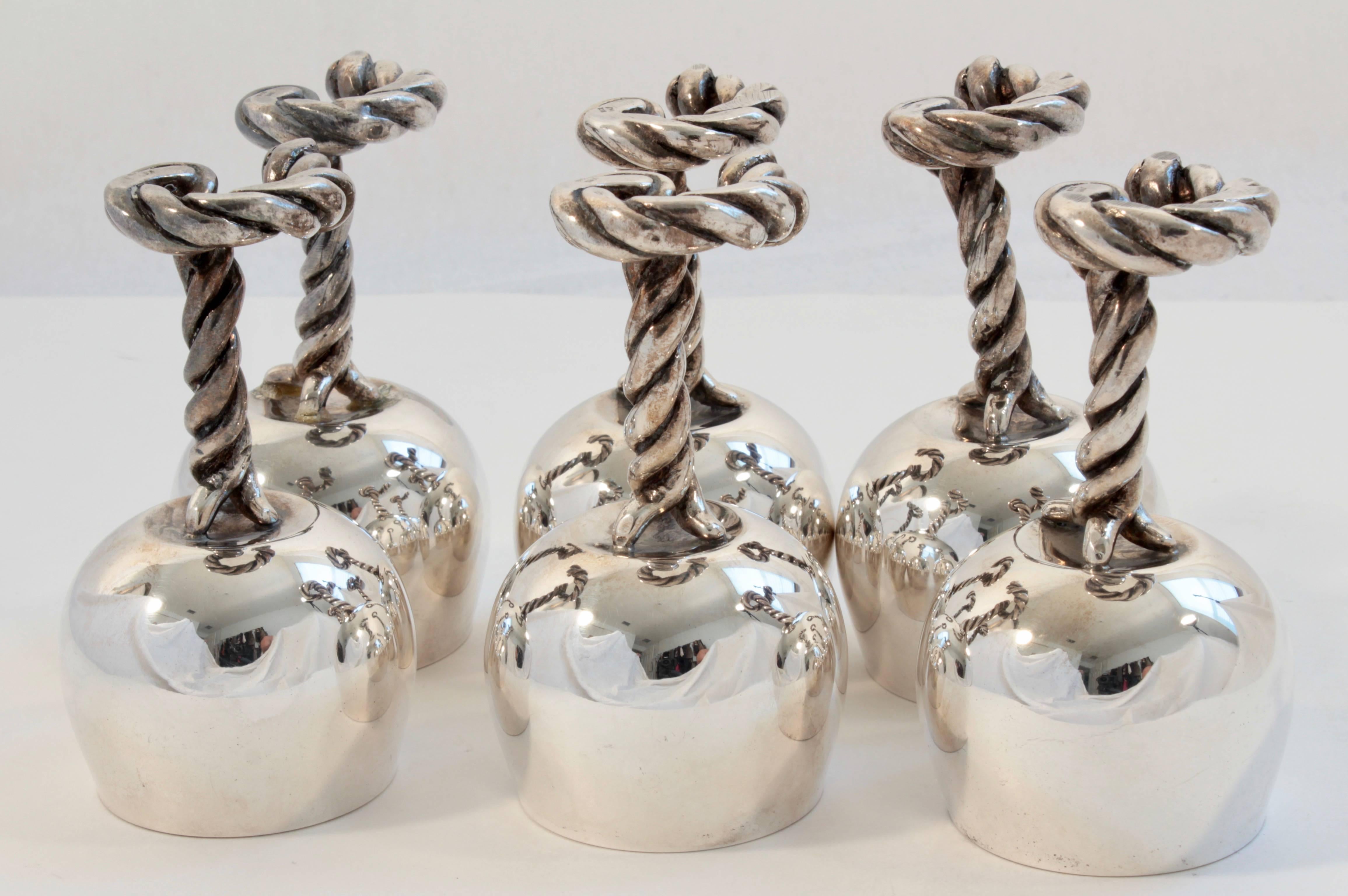 Gray Gucci Barware Set Goblets 6pc Cocktail Set Twisted Rope Cups Vintage 70s