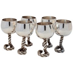 Gucci Barware Set Goblets 6pc Cocktail Set Twisted Rope Cups Vintage 70s