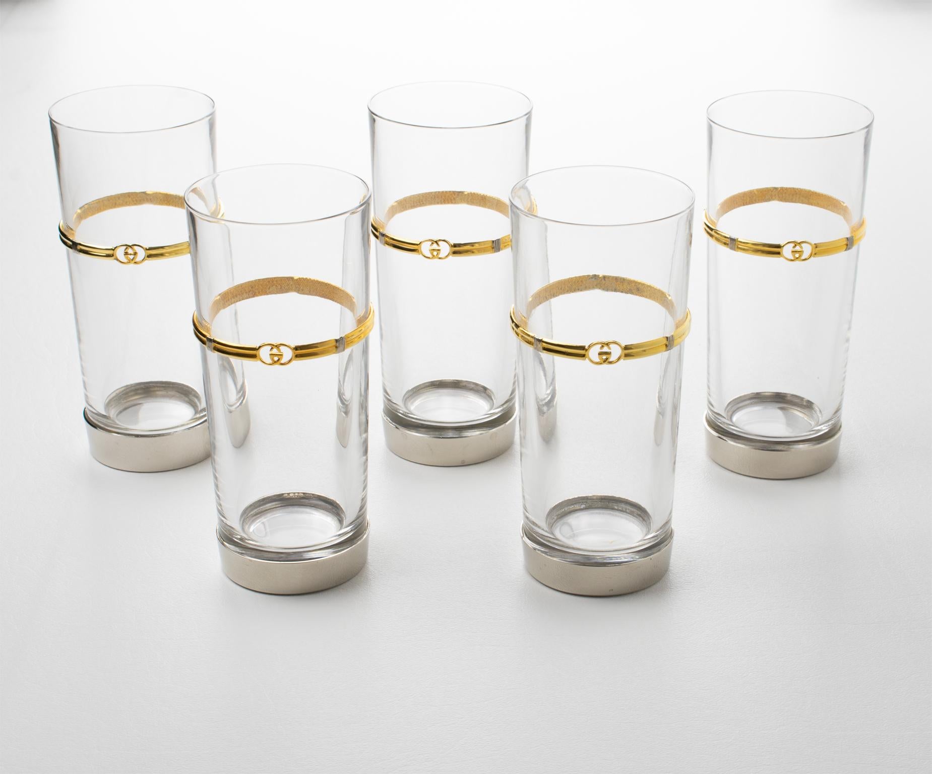 Fin du 20e siècle Gucci Barware Verres à boire HighBall en métal argenté et cristal, 5 pièces en vente