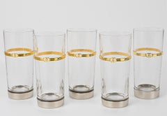 Gucci Barware Silver Plate and Crystal HighBall Tumbler Glasses Set, circa 1970