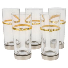 Gucci Barware Silver Plate and Crystal HighBall Tumbler Glasses Set, circa 1970