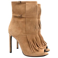 Gucci Becky Suede Peep Toe Fringed Ankle Boots SIZE 39