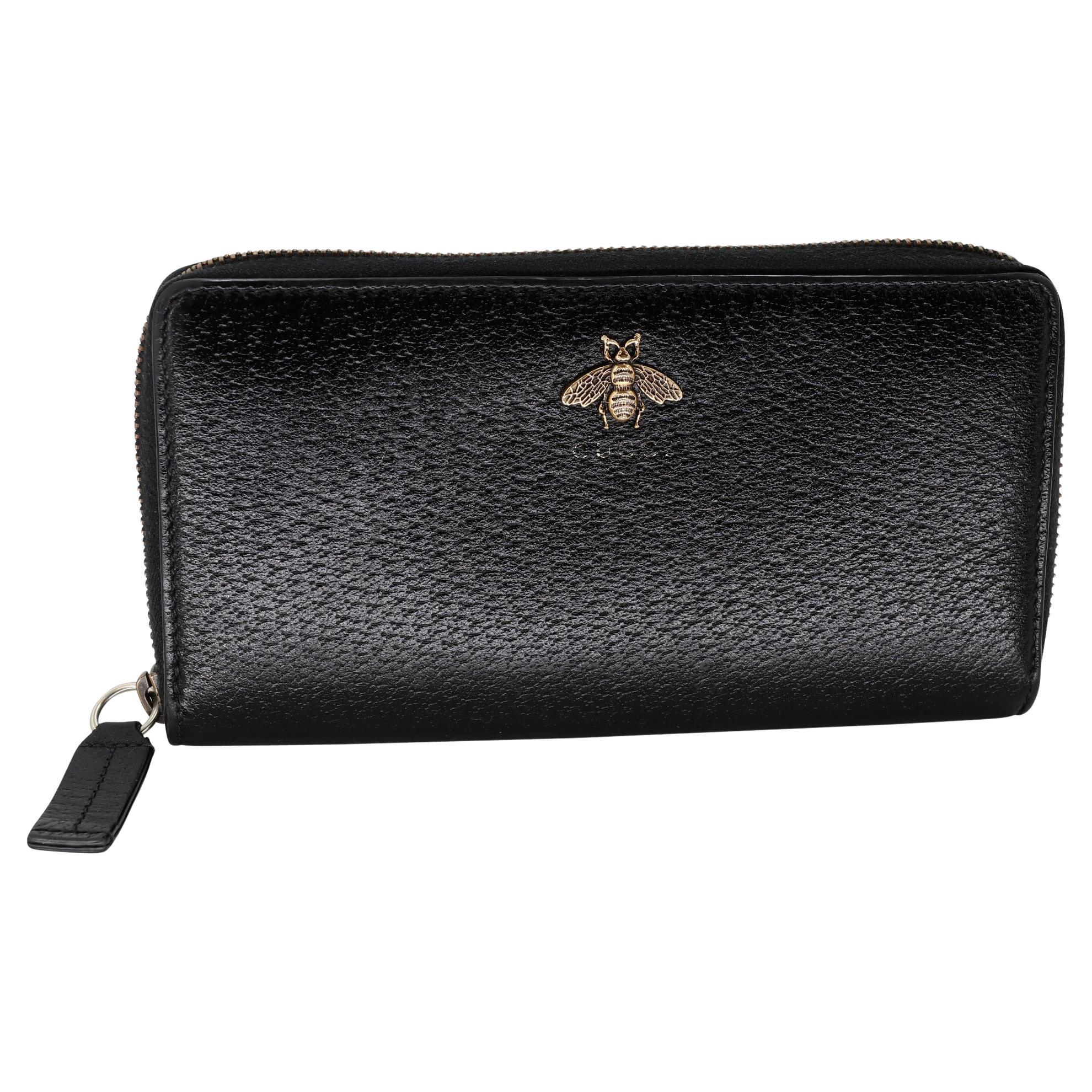 Gucci Bee Animalier Leather Zip Around Long Wallet GG-W1009P-0006