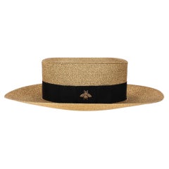 Gucci Bee-Detail Lame Woven Boater Hat