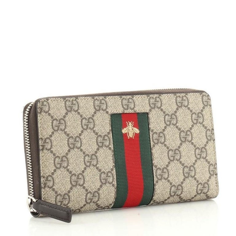 NWOT Gucci Small Striped Leather Embellished Bee Wallet For Sale at 1stDibs