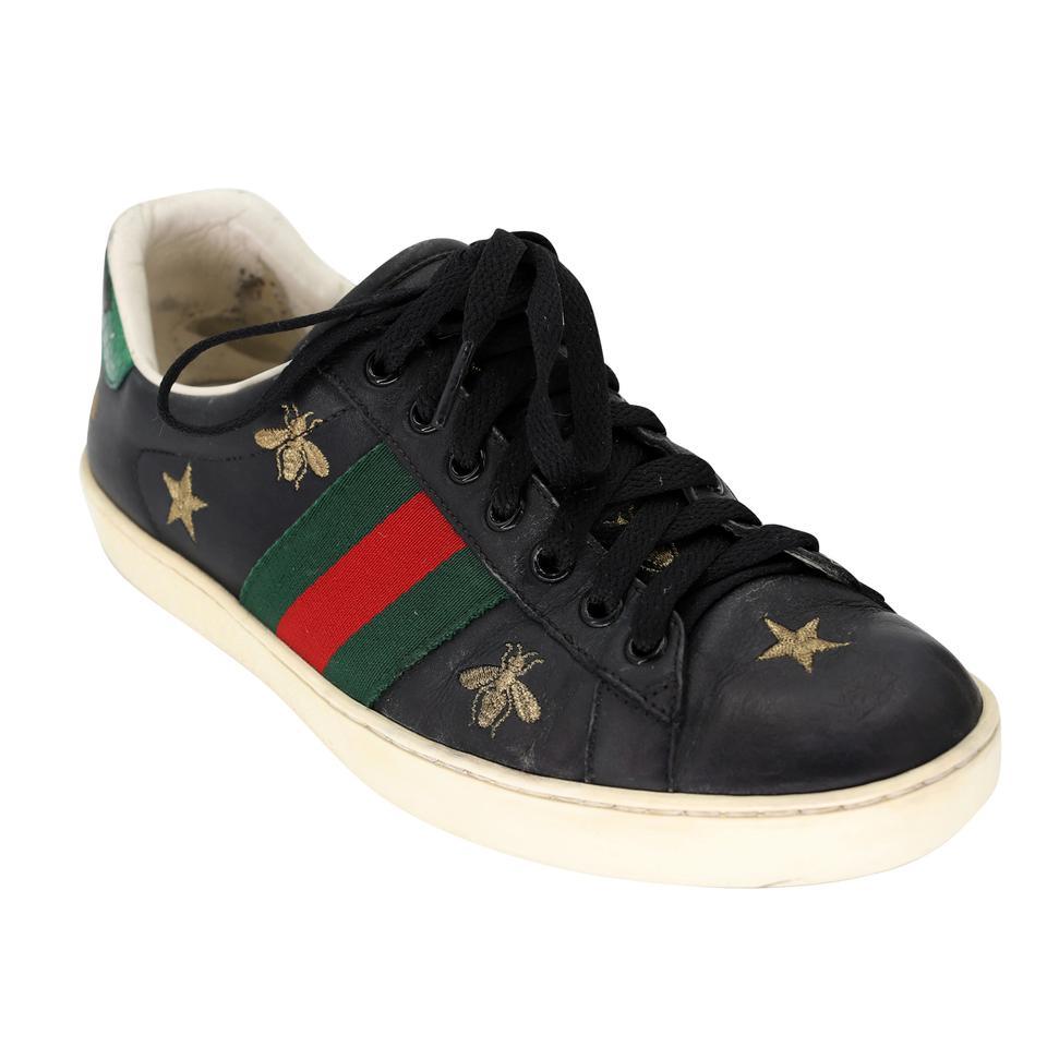 Gucci Bees and Stars 7 Leather Embroidered Low-Top Mens Sneakers GG-S0805P-0009 In Good Condition For Sale In Downey, CA
