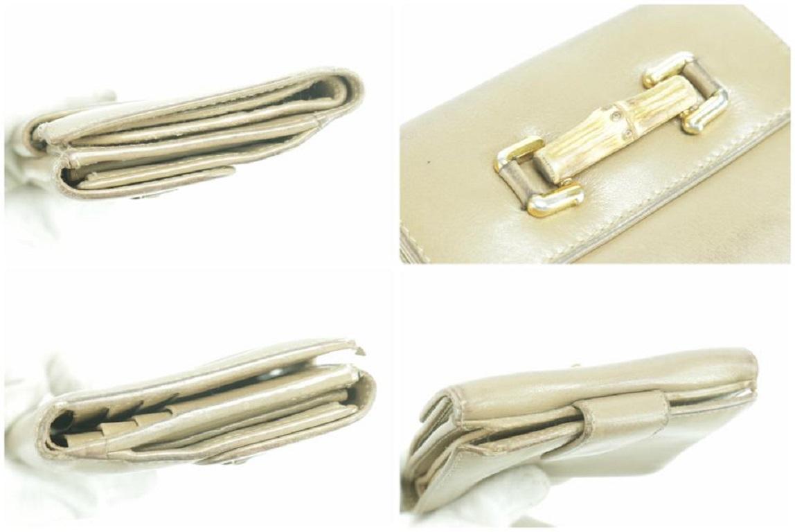 Portafoglio Gucci Beige 17gk0110 in pelle compatta di bambù 3