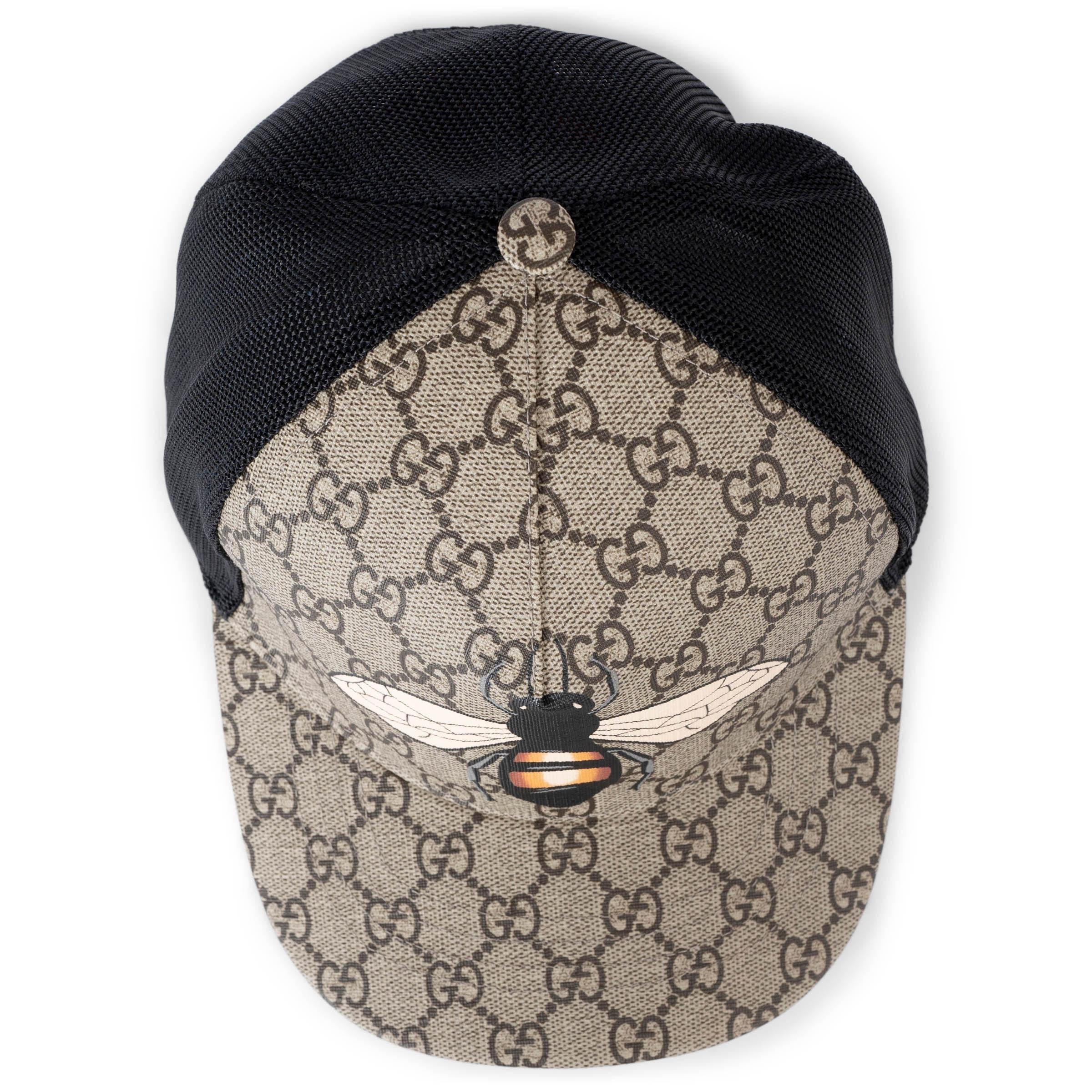Women's GUCCI beige 2017 GG SUPREME BEE canvas Baseball Cap Hat M
